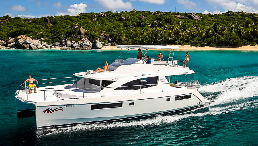 Moorings 514 power catamaran underway