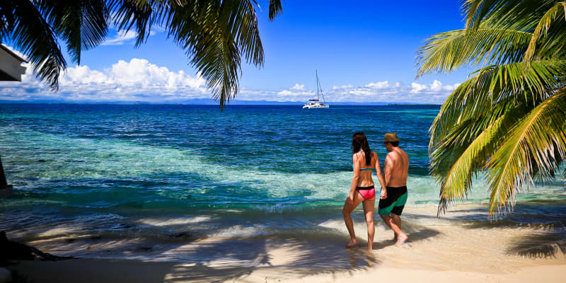 Couple walking on beach